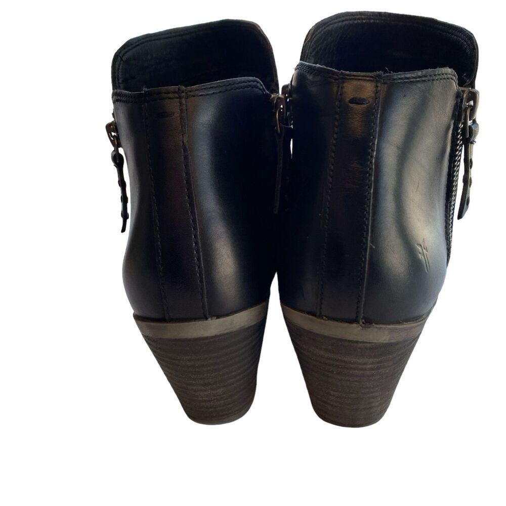 FRYE JUDITH Black Double Zip Leather Stacked Heel Ankle Boots Booties Size 9.5 - Picture 8 of 12